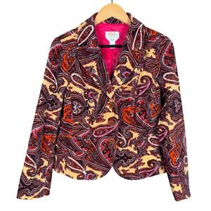 Talbots Petites Paisley Print Blazer Jacket Women Size 10 Multicolor Stretch